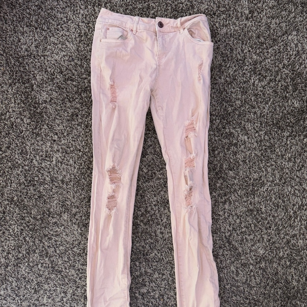 Pink Distressed Skinny Jeans